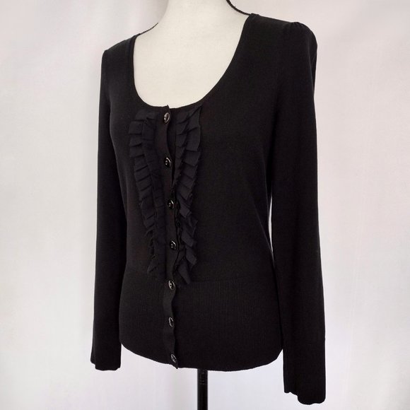 Ann Taylor Black Silk Blend Ruffled Knit Cardigan Sweater - Picture 4 of 11